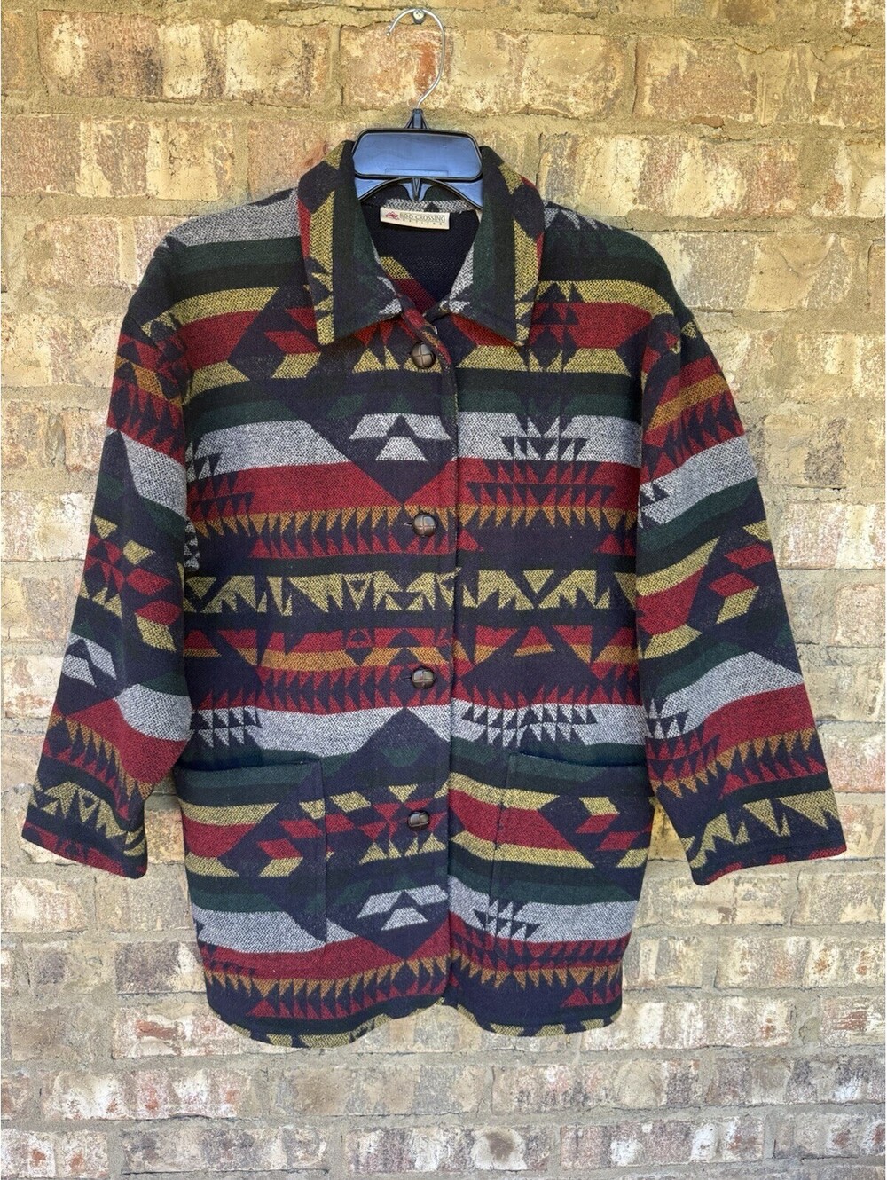 Roo Crossing Petites Southwest Aztec Print  Wool Jacket Womens Size Petite Small